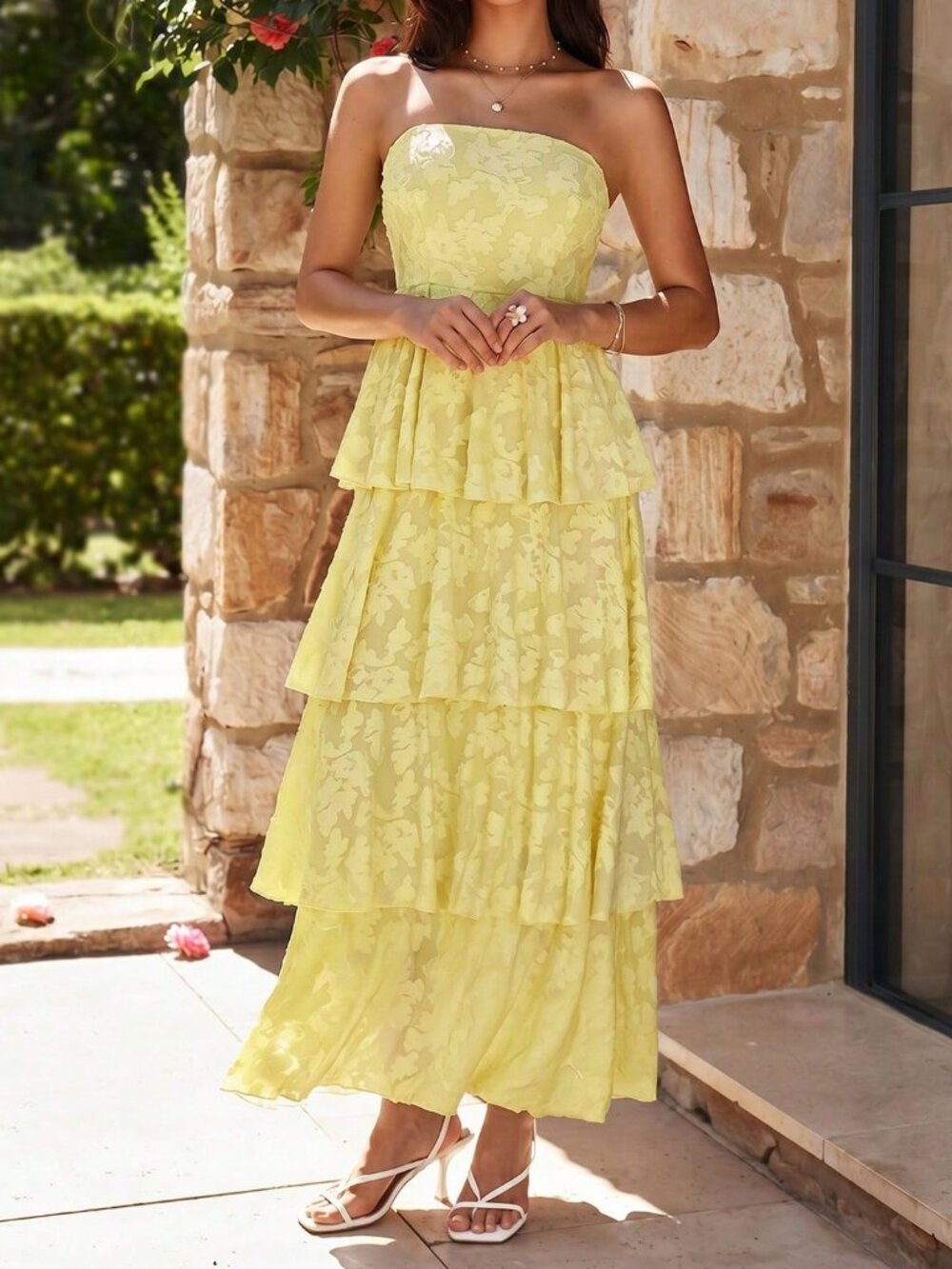 Yellow Elegant Women's Romantic Long Vacation Dress - Picture 3 of 9